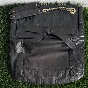 Carolina Herrera Black Embossed Shoulder Bag